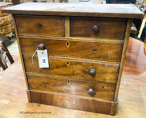 A Victorian mahogany miniature chest of five drawers, width ...