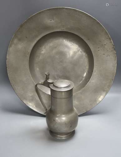 A 17th century pewter charger (possibly Nicholas Kelk) 47cm ...