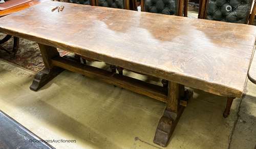 An oak single plank farmhouse table, late 19th century, widt...