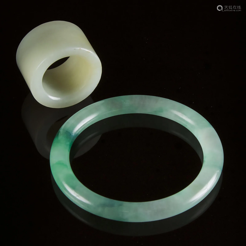 A White Jade Archer's Ring, Together With a Jadeite