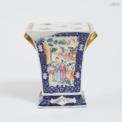 A Chinese Export Blue and White Famille Rose Bough Pot,