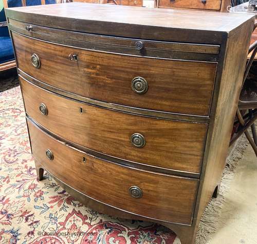 A Regency banded mahogany bowfront chest, width 91cm, depth ...