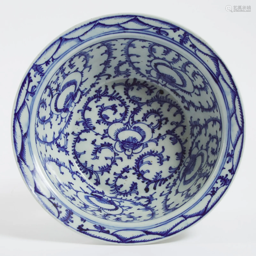 A Large Blue and White 'Lotus' Basin, 19th Century,