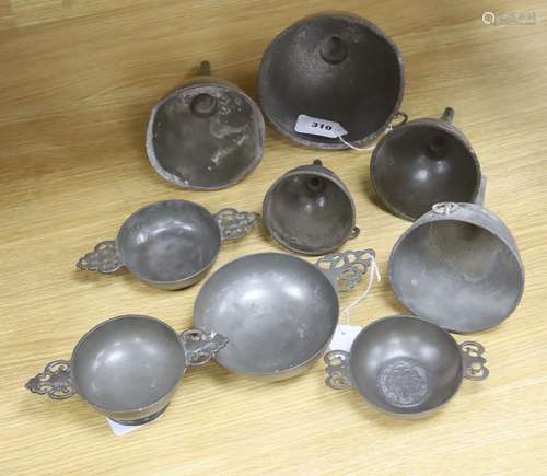 Nine items of 18th and 19th century pewter, including three ...