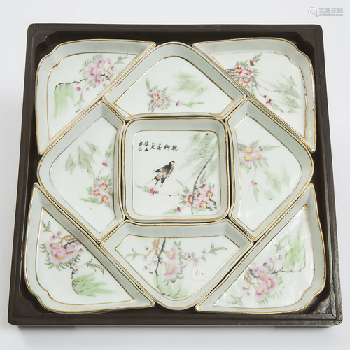 A Set of Nine Famille Rose 'Floral' Sweetmeat Dishes,