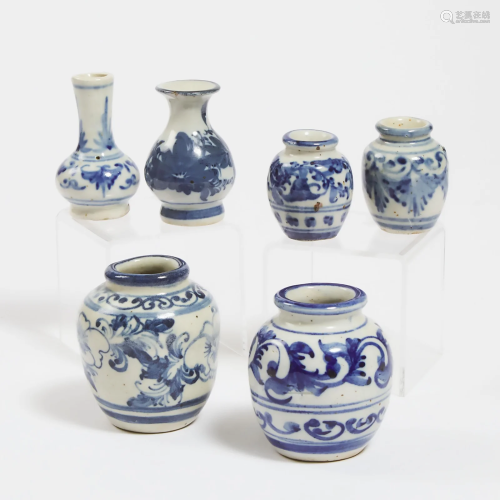 A Group of Six Ming-Style Blue and White Jarlets and