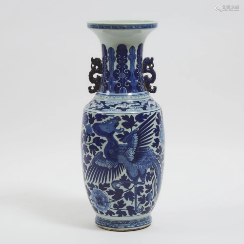 A Blue and White 'Phoenix' Vase, Early 20th Century,