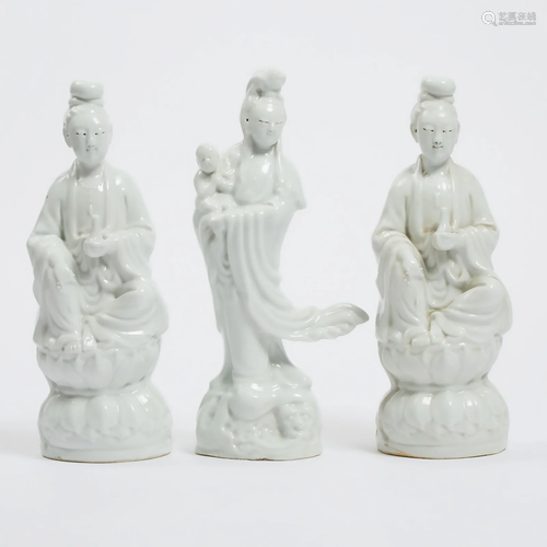 A Group of Three Blanc de Chine Figures, Mid 20th