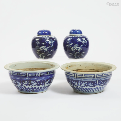 A Pair of Blue and White 'Prunus' Lidded Jars, Together
