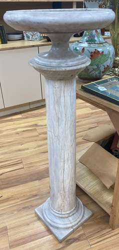 A white marble tazza on associated column stand120cm high (c...