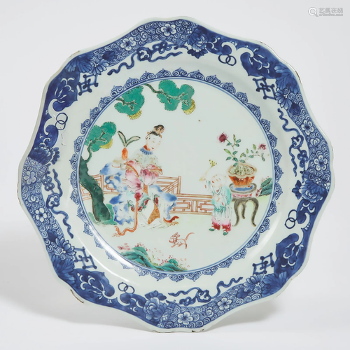 A Chinese Export Blue and White Famille Rose Plate,