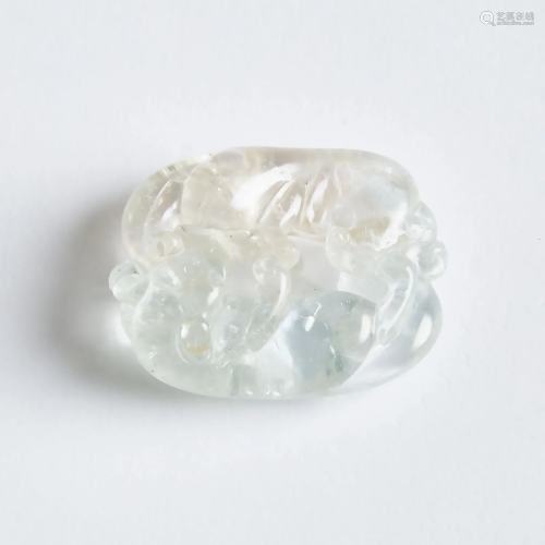 A Rock Crystal Carving of Two Badgers, Qing Dynasty,