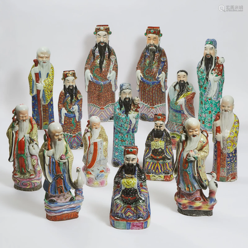 A Group of Fourteen 'Fu Lu Shou' Porcelain Figures,