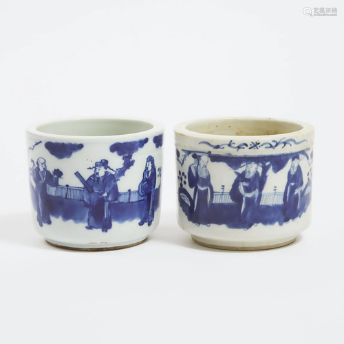 Two Blue and White 'Fu Lu Shou' Censers, Early 20th