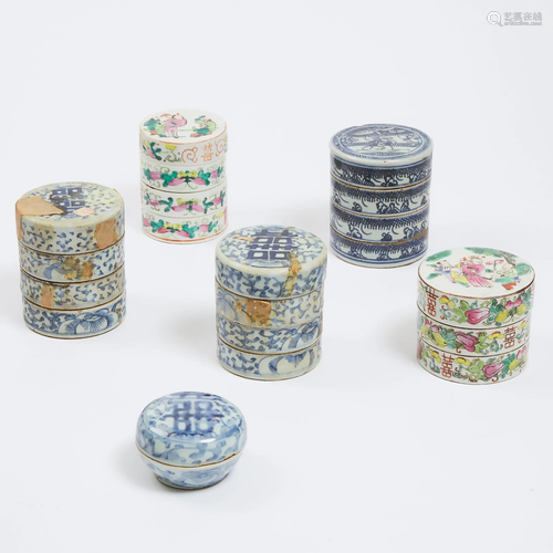 A Group of Six Chinese Porcelain Boxes, 19th Century