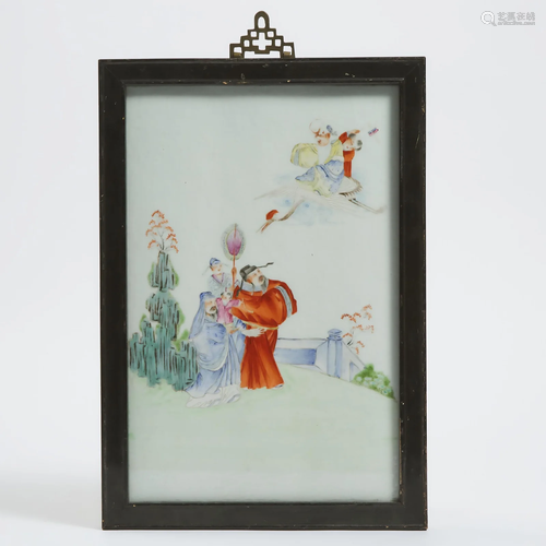 A Famille Rose Porcelain Plaque of Fu Lu Shou,