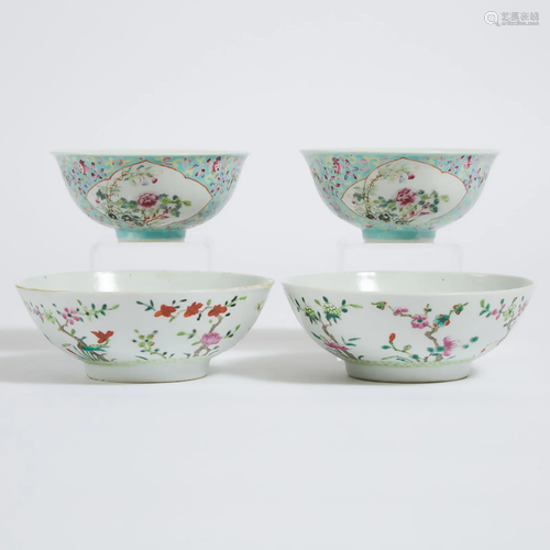 Two Pairs of Famille Rose Bowls, 19th Century and