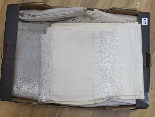 Two matching lace inserted French provincial sheets together...