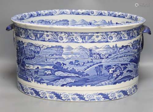 A Victorian Staffordshire blue and white footbath by T. Rath...