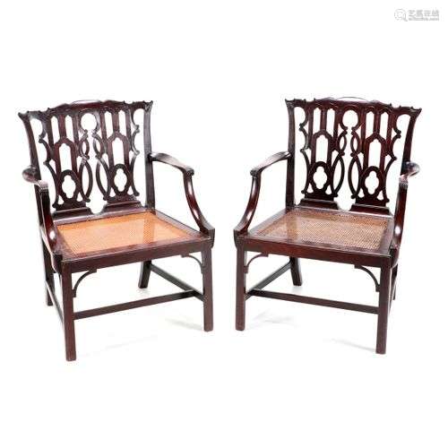 A PAIR OF CHIPPENDALE STYLE FAUTEUILS