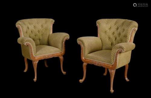 A pair of beech salon chairs