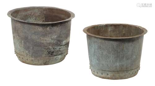 Two copper log buckets