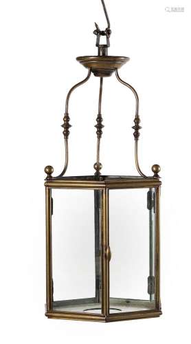 A George III brass hexagonal hanging hall lantern