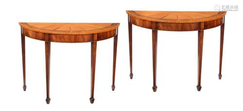 A pair of satin walnut side tables in George III style