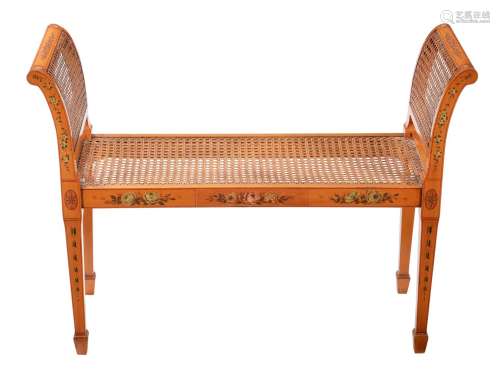 A Sheraton Revival satin walnut and polychrome painted windo...