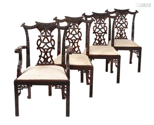 A set of eight carved hardwood dining chairs in George III s...