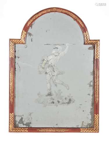 A red lacquer and parcel gilt framed wall mirror