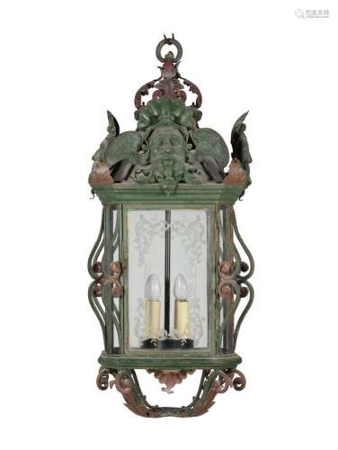 A polychrome painted metal hall lantern in 17th century Ital...