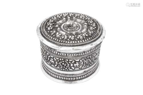 An early 20th century Burmese unmarked silver betel box, Sha...