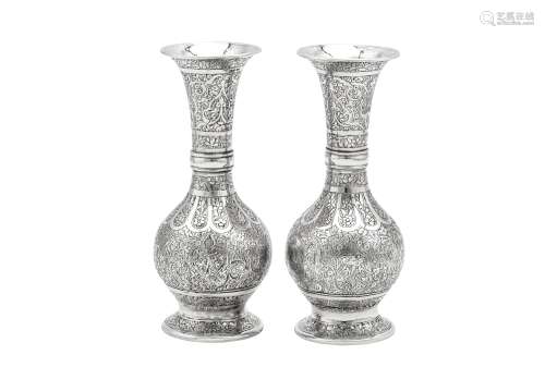 A pair of early 20th century Iranian (Persian) silver posy v...
