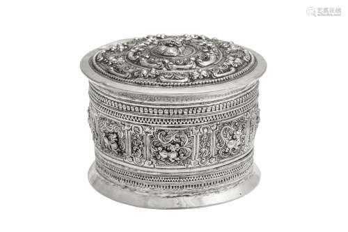 An early 20th century Burmese unmarked silver betel box, Sha...