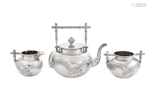 An early 20th century Chinese Export silver three-piece tea ...