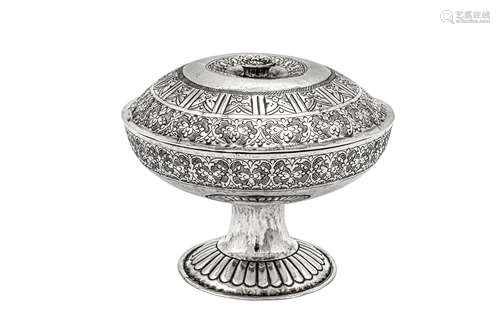 A mid-20th century Indian silver covered footed bowl, Northe...