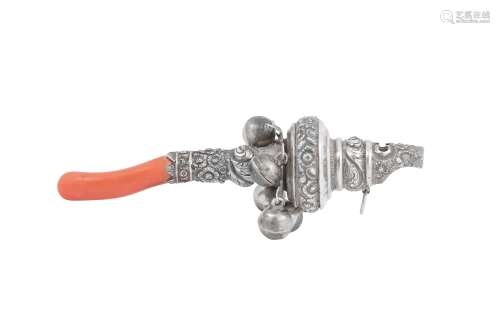 George III sterling silver and coral baby's rattle, London 1...