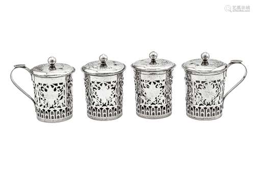 A set of four early 20th century Chinese Export silver tea g...