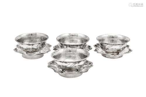 A set of four early 20th century Chinese Export silver tea b...