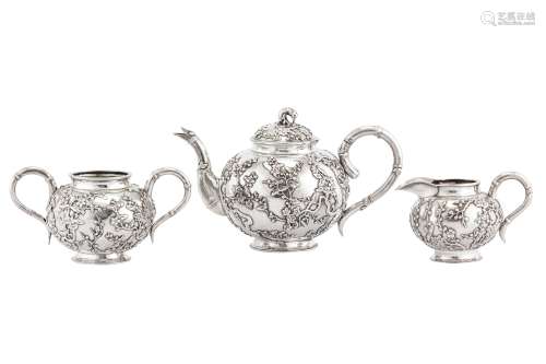 An early 20th century Chinese export silver three-piece tea ...