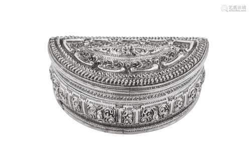 An early 20th century Burmese unmarked silver lime box, Shan...