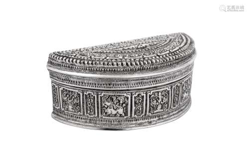 An early 20th century Burmese unmarked silver lime box, Shan...