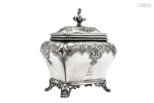 A Victorian sterling silver tea caddy, London 1853 by Robert...