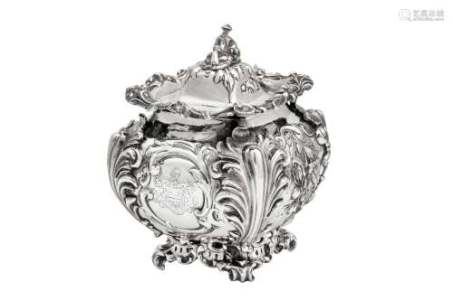 A large and unusual Victorian sterling silver tea caddy or b...