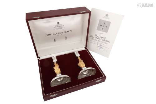 A cased pair of Elizabeth II parcel gilt sterling silver com...