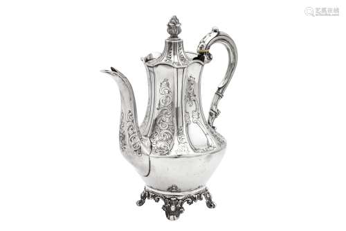 A Victorian sterling silver coffee pot, London 1846 by Richa...