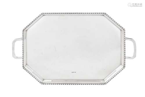 An Elizabeth II sterling silver twin handled tray, Sheffield...