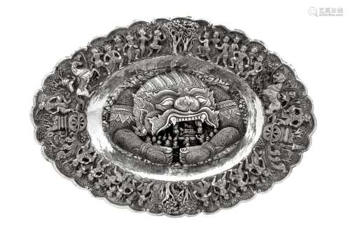 A heavy mid-20th century Thai silver charger or dish, Chiang...