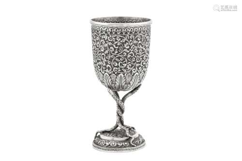 A late 19th century Anglo – Indian unmarked silver goblet, C...